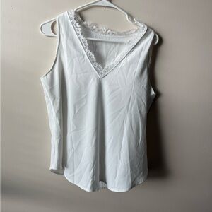 Source Unknown White Lace Trim Blouse